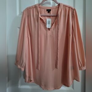 Torrid Peach Beige 3/4 Sleeve Georgette Tie Front Peasant Blouse